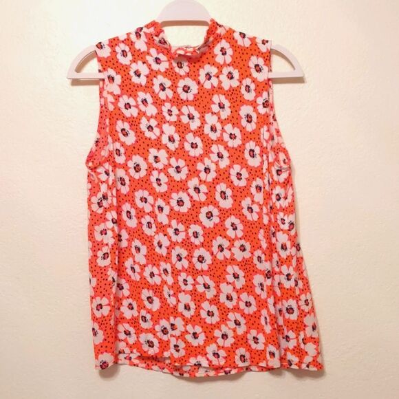 LOFT Sleeveless White Floral Dotted Blouse Size M - Picture 2 of 8
